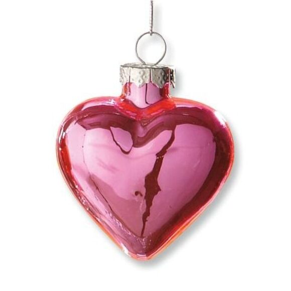 Set of 12 2" Blown Glass Red White Pink Shiny Hearts Christmas Tree Ornaments - Picture 5 of 8